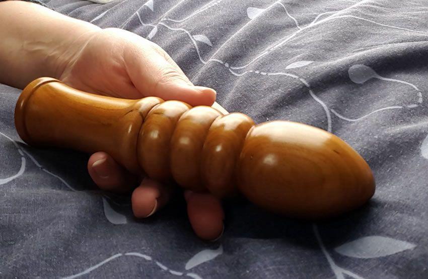 The texture on this wooden dildo feels sublime