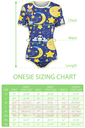 Image showing the OnesiesDownUnder sizing chart that is very accurate