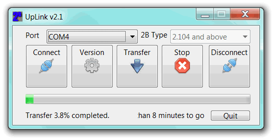 Image showing the uplink software sending the new firmware to my 2B