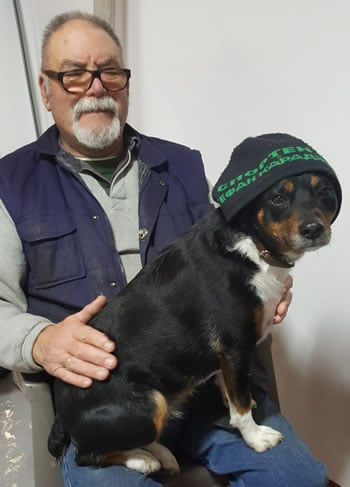 Image showing Stunt Cock's Dad and his dog who is missing him like mad