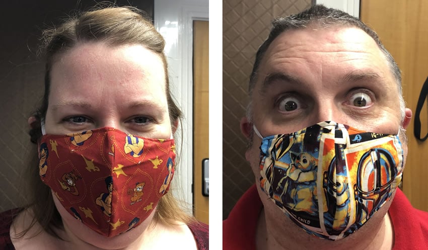 Image showing two masks being modelled by myself and Stunt Cock