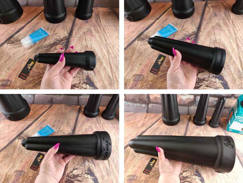 Image showing all four Anal Probe Dildos in Joanne's hand so you can see the size differences