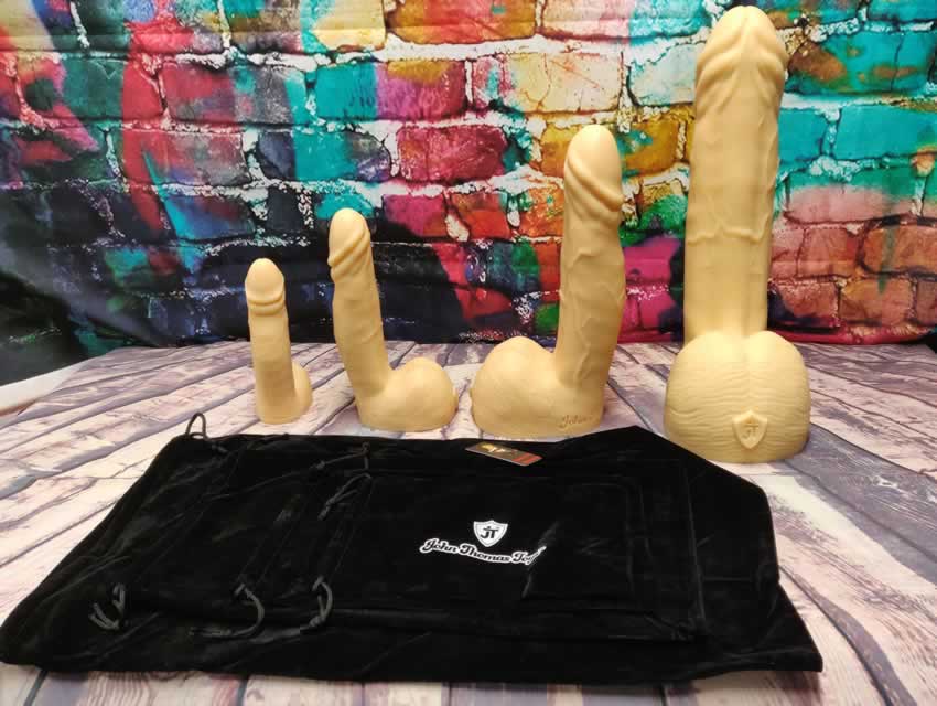 Each Pervy Patrick dildo comes with its own size of faux velvet storage bag