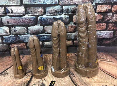 Image showing all four sizes of the Tom, Dick and Zoltok Dildo