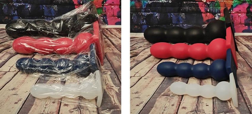 Image showing all four sizes in and out of their packaging