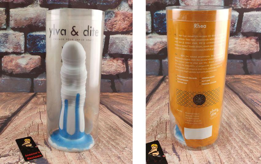 Image showing the packaging of the Rhea dildo from Ylva & Dite