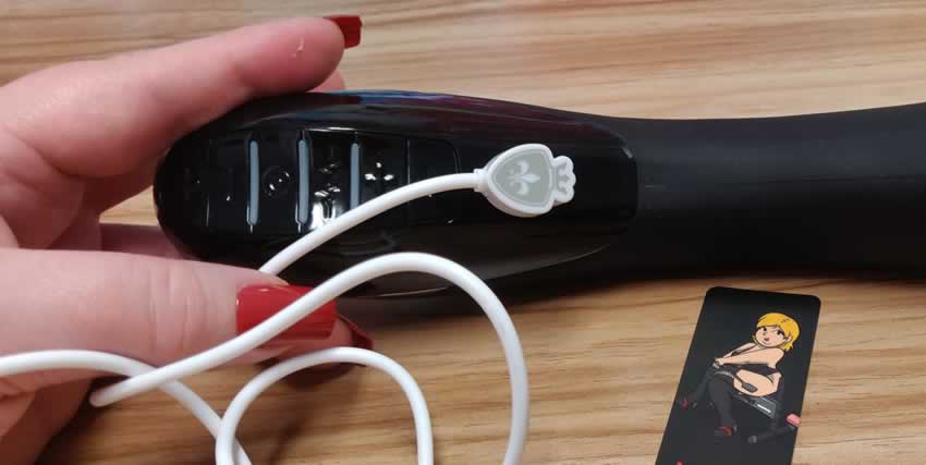 Image showing the magnetic charging cable fitted to the Tickling Truman