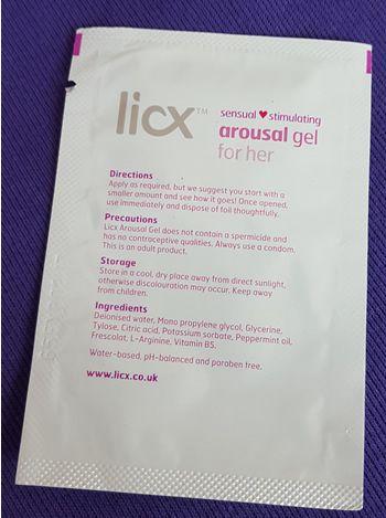Licx arousal gel has detailed instructions on the back of the packaging