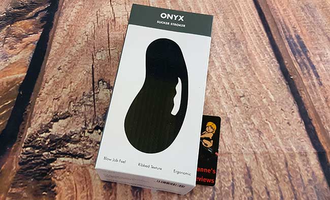 Image showing the retail packaging of the Linx Onyx Sucker male masturbator