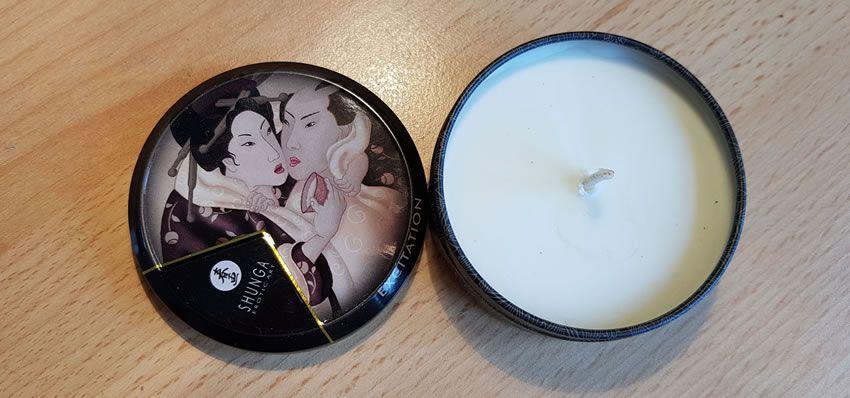 Image showing one of the Shunga candles openend up but not lit