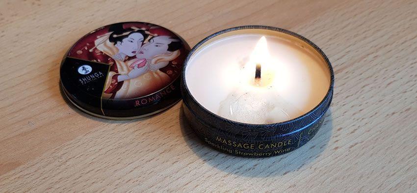 Image showing one of the Shunga candles lit