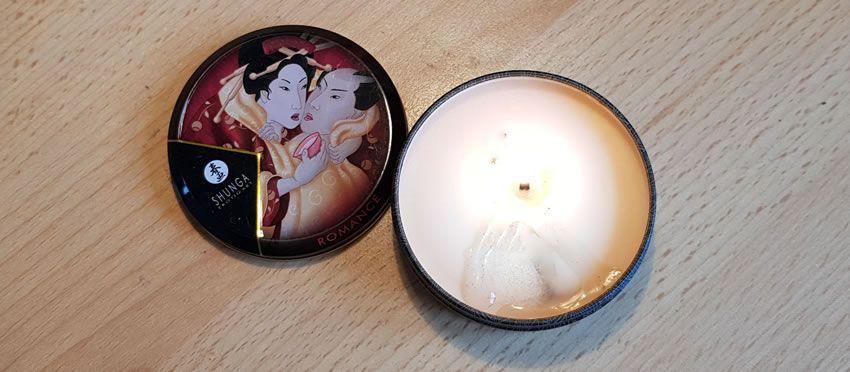 Image showing one of the Shunga candles lit