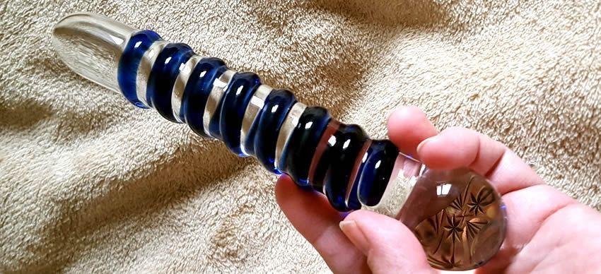 Glass Navy Blue Spiral Dildo from SexShop365.co.uk