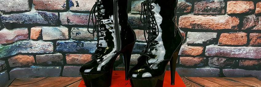 Pleaser Adore 1020 Black Patent Lace Up Platform Ankle Boots 7&quot; Heels Review